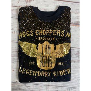 Switch Remarkable Hogs Choppers Legendary Riders‎ '"I Am King" Gold Sequin Shirt